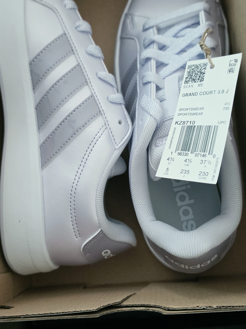 adidas Men’s Grand Court 3.0 White with Light Gray Stripes Sneakers
